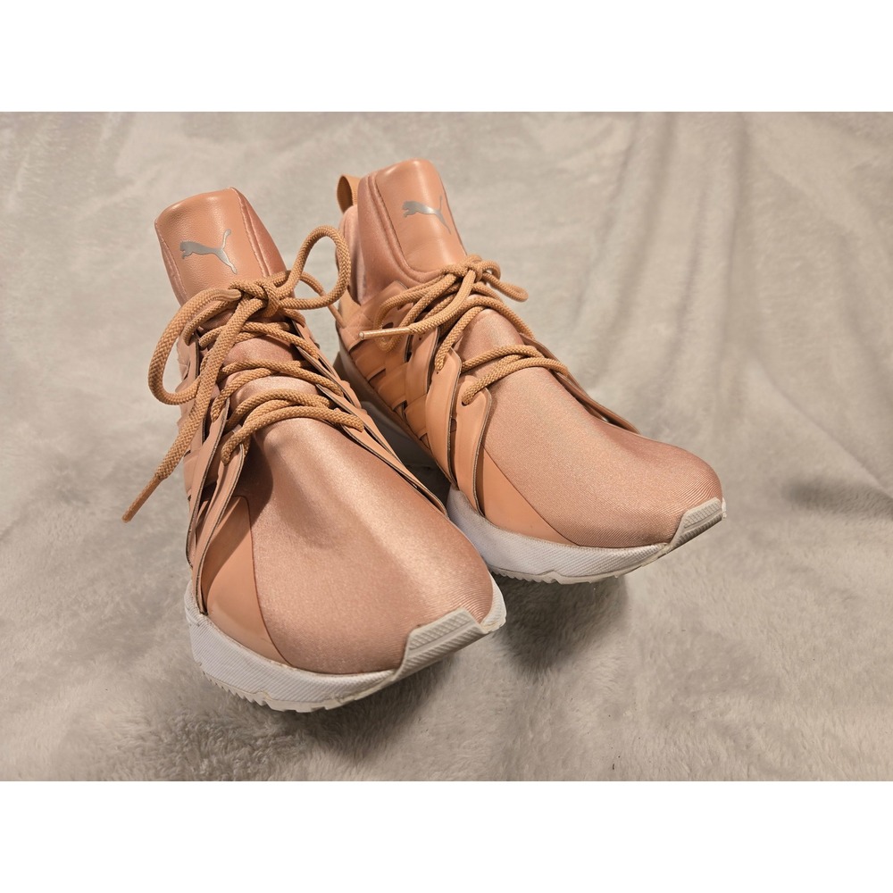 Puma Muse Echo Rose Gold Tan Satin Mid Top Sneakers‎ 365521-01 Womens 7